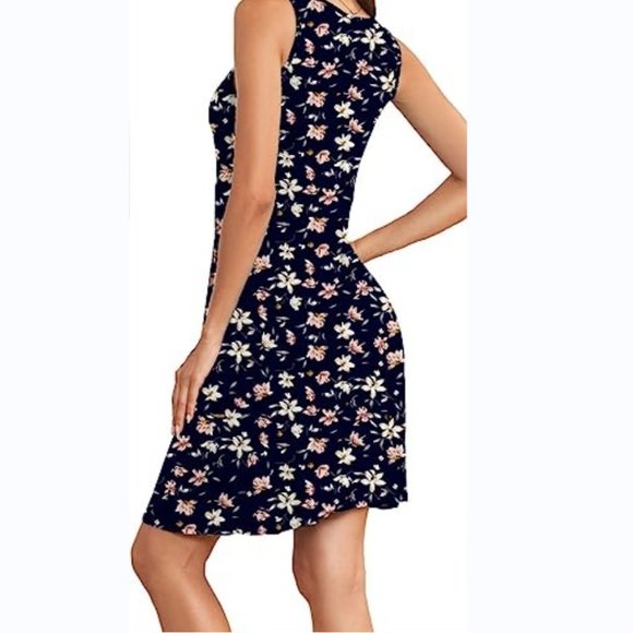 Akihoo Women Summer Casual Sleeveless Midi Plain Pleated Tank Vest Dresses S-3XL - Picture 4 of 6